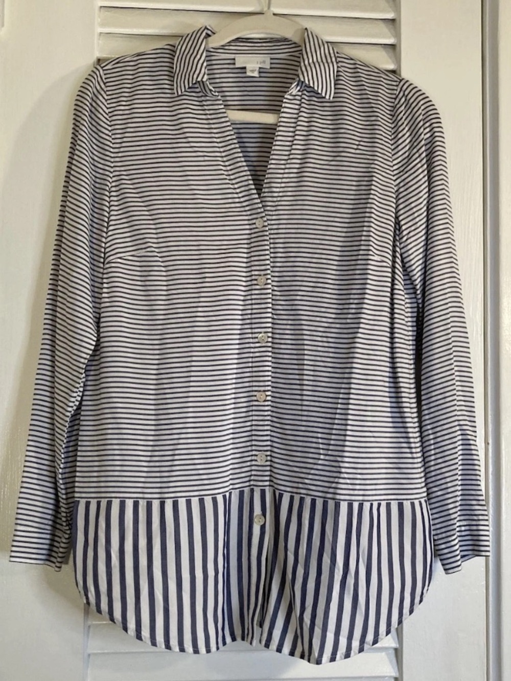 J. Jill Navy and White Striped Button-Down Shirt